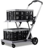 Folding Shopping Cart 2 Tier Multi Use Mobile Trolley Functional Collapsible Carts with Wheels and Removable Folding Storage Crates, for Groceries,Camping,Garage, Supermarket (Double Layer)
