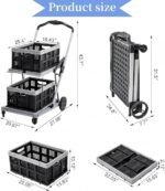 Folding Shopping Cart 2 Tier Multi Use Mobile Trolley Functional Collapsible Carts with Wheels and Removable Folding Storage Crates, for Groceries,Camping,Garage, Supermarket (Double Layer) - Image 4
