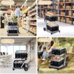 Folding Shopping Cart 2 Tier Multi Use Mobile Trolley Functional Collapsible Carts with Wheels and Removable Folding Storage Crates, for Groceries,Camping,Garage, Supermarket (Double Layer) - Image 3